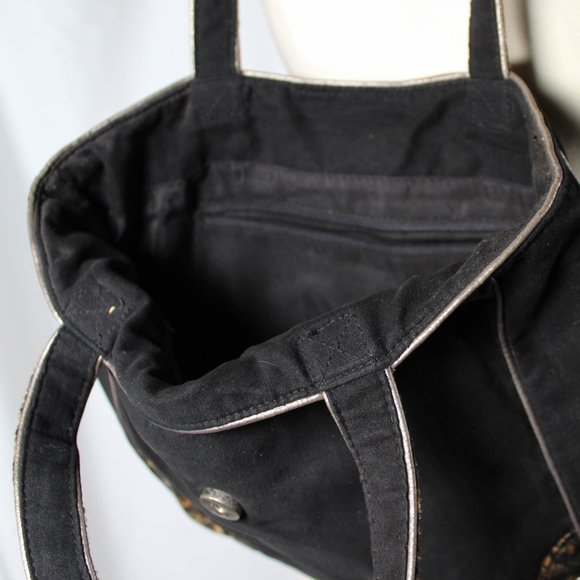 Vintage Y2K Leopard Animal Print and Black Faux Suede Back With XL Buckle Purse - Picture 4 of 5